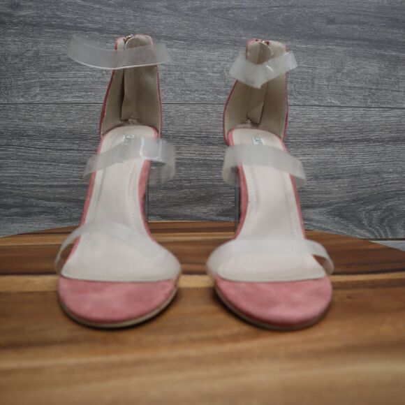 Cape Robbin Shoe Womens Size 7 Ankle Strap Pink Clear Chunky Zipper Heels Maria - Picture 2 of 11